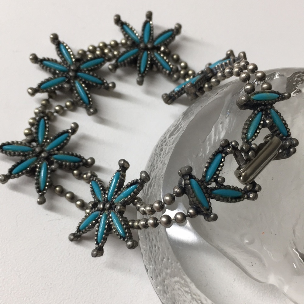 Vintage Turquoise Floral Link Bracelet by Vintage - Picture 3 of 11